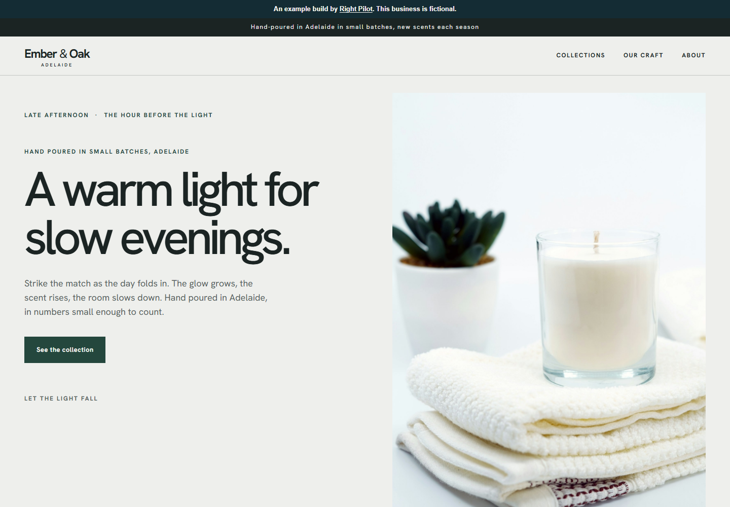 Ember & Oak demonstration website on desktop