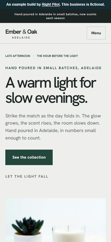 Ember & Oak demonstration website on a phone