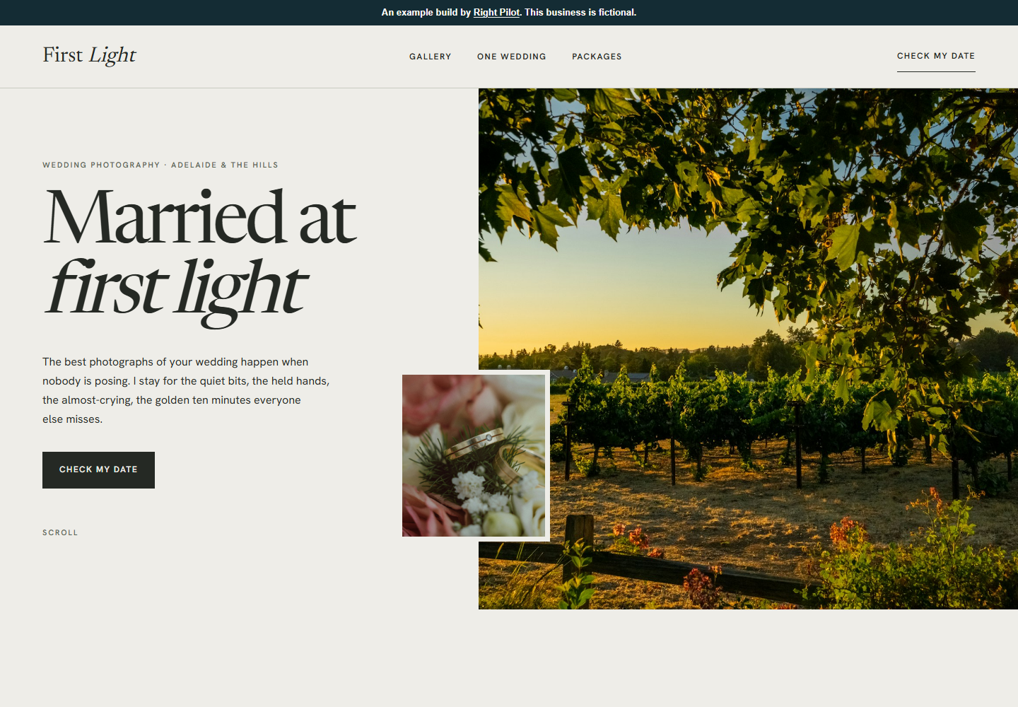 First Light demonstration website on desktop