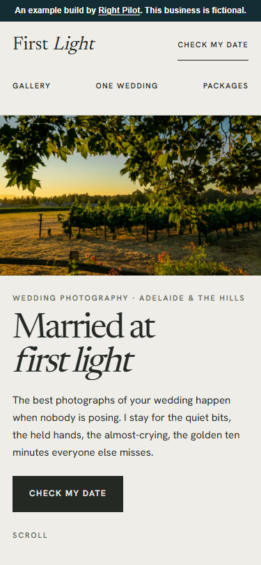 First Light demonstration website on a phone